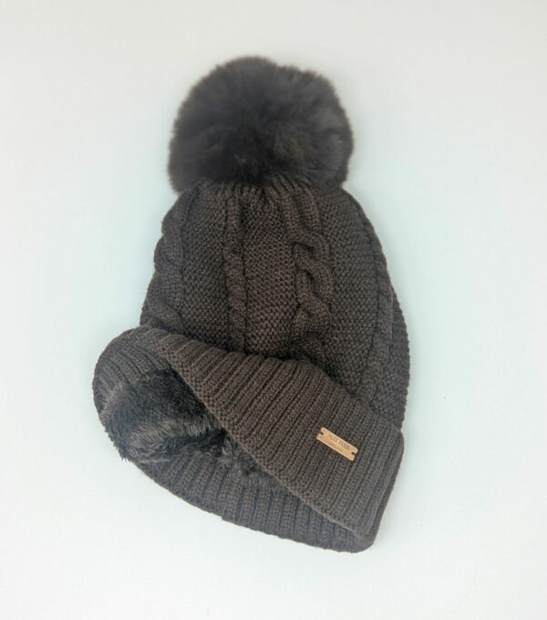 Pom Pom Lined Beanie - Chocolate - Image 2