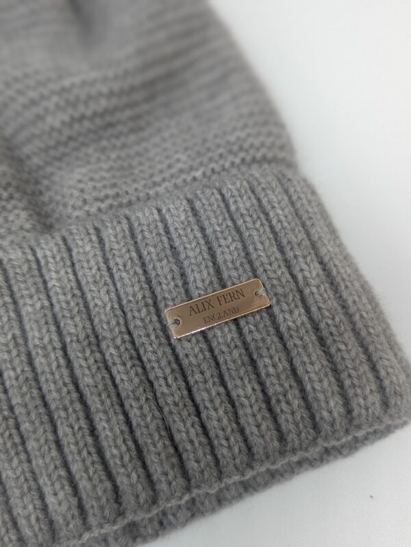 Pom Pom Lined Bubble Knit Beanie - Grey - Image 4