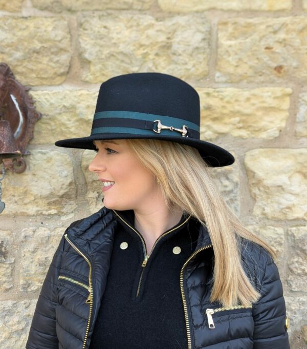 Amelia Classic Snaffle Fedora - Black/Emerald