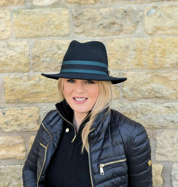 Amelia Classic Snaffle Fedora - Black/Emerald - Image 2